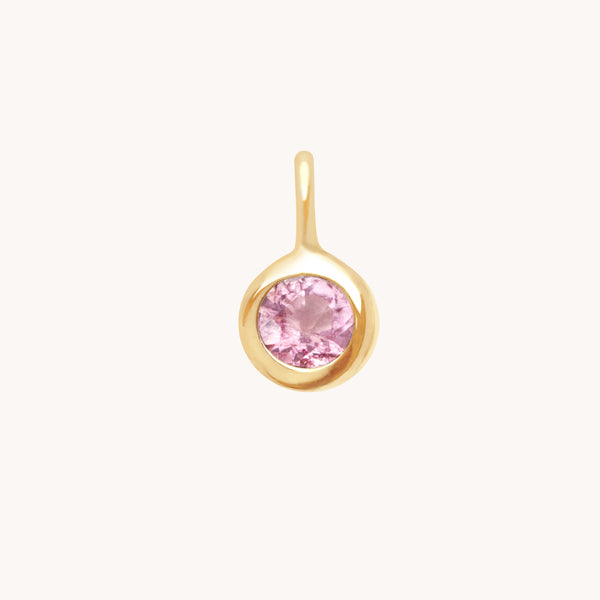 Pink Tourmaline Round Charm 9ct Gold-Astrid & Miyu