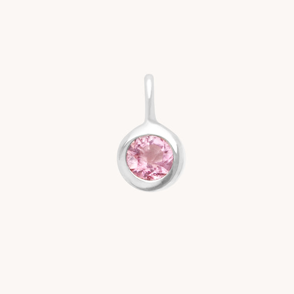 Pink Tourmaline Round Charm 9ct White Gold-Astrid &amp; Miyu