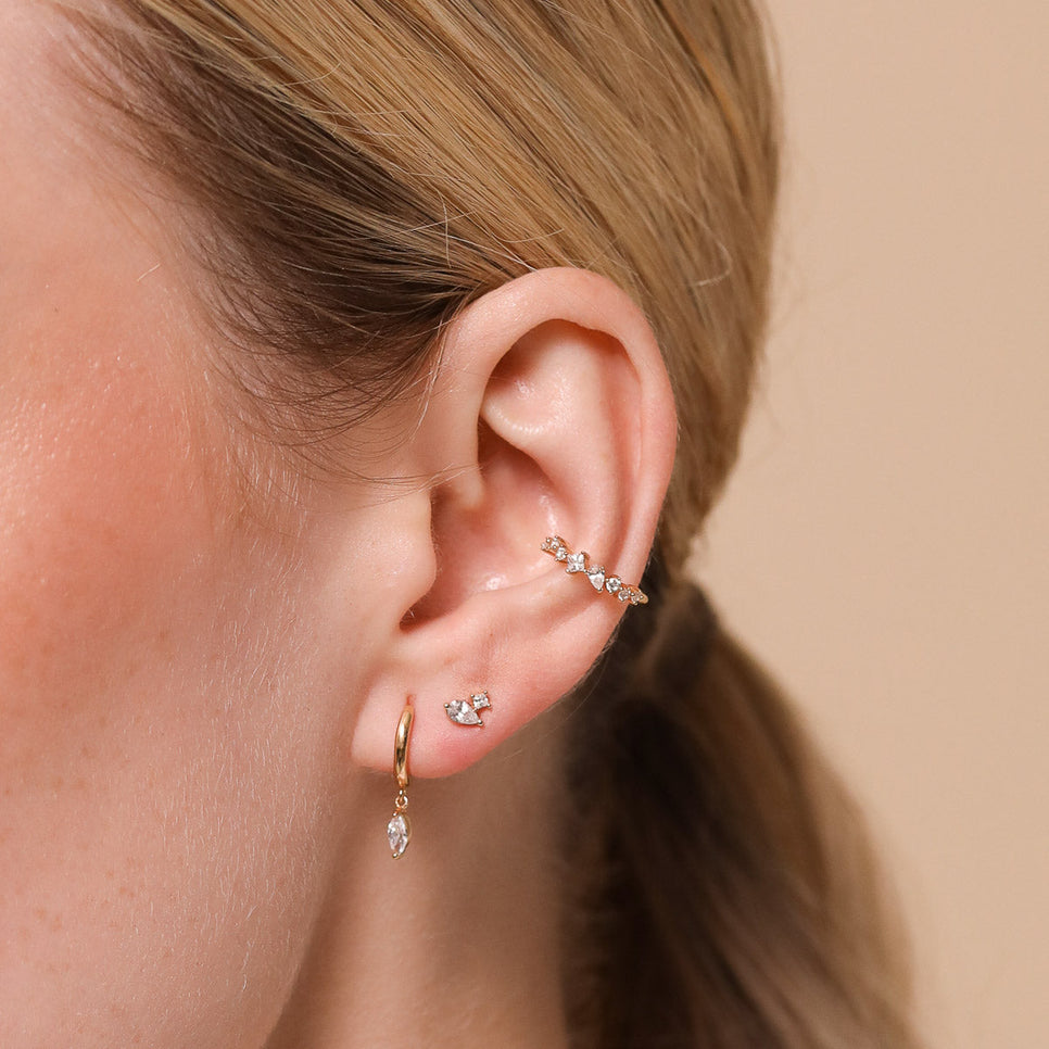 Double Gem Piercing Stud 6mm in Solid Gold Worn