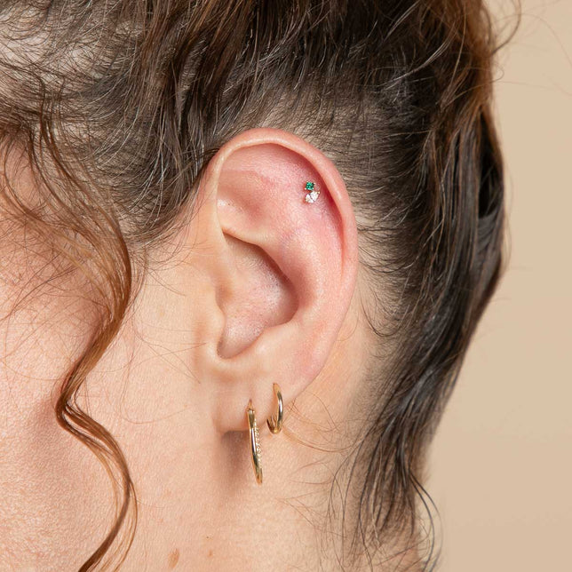 Flat Back Labret Studs - Diamond & Emerald Pear Piercing Stud in Solid Gold - Piercing Stud - Astrid &amp; Miyu