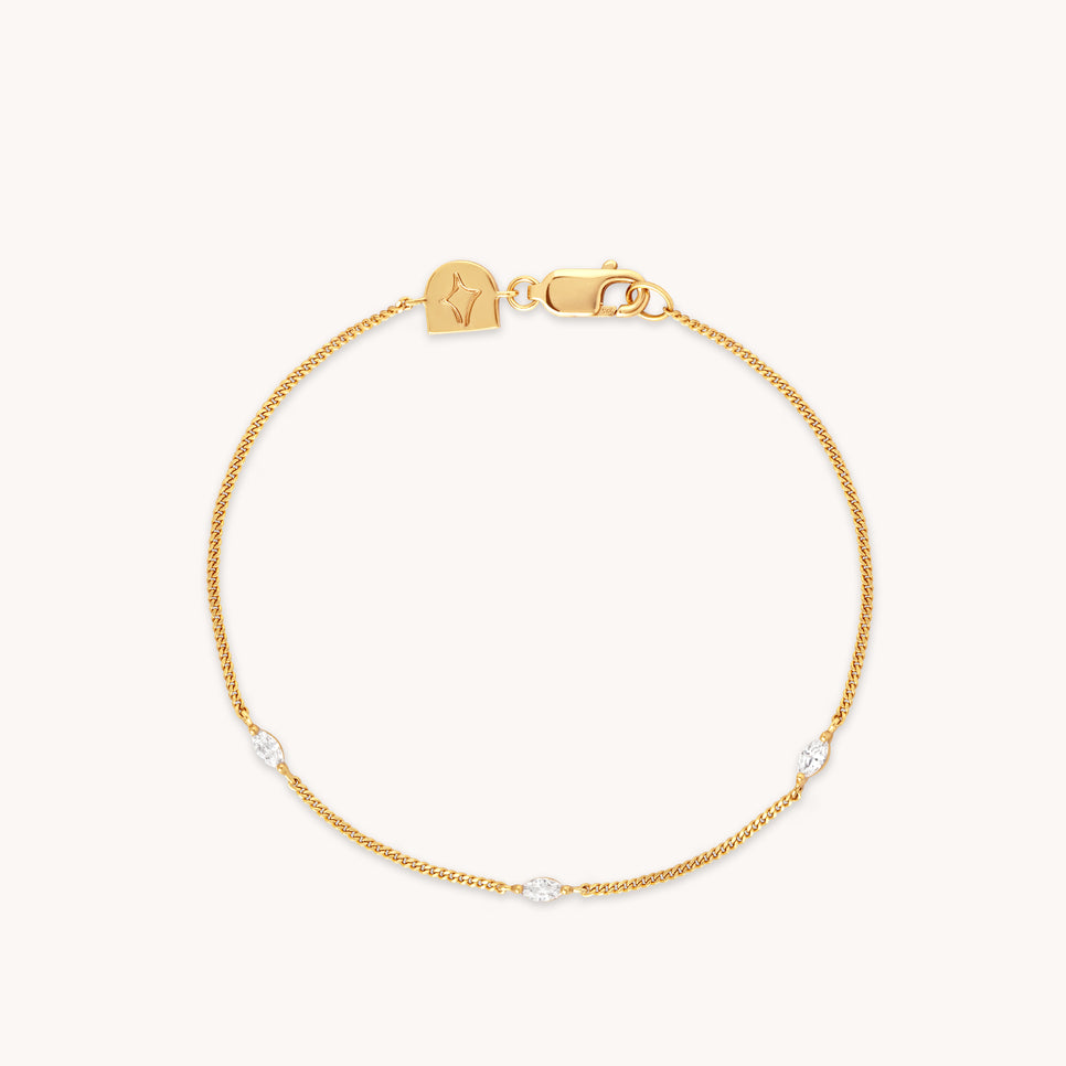 18k Gold Plated Jewellery - Navette Crystal Bracelet in Gold - Charm Bracelet - Astrid &amp; Miyu