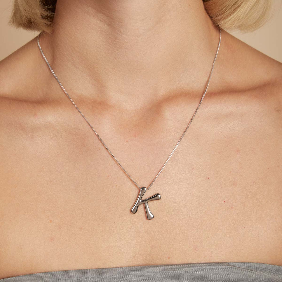 Necklaces & Bracelets - K Initial Bold Pendant Necklace in Silver - Pendant Necklace - Astrid & Miyu