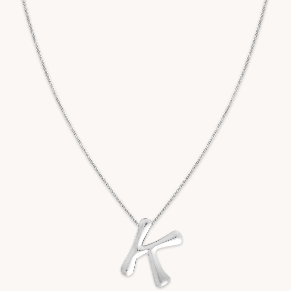 Necklaces & Bracelets - K Initial Bold Pendant Necklace in Silver - Pendant Necklace - Astrid &amp; Miyu