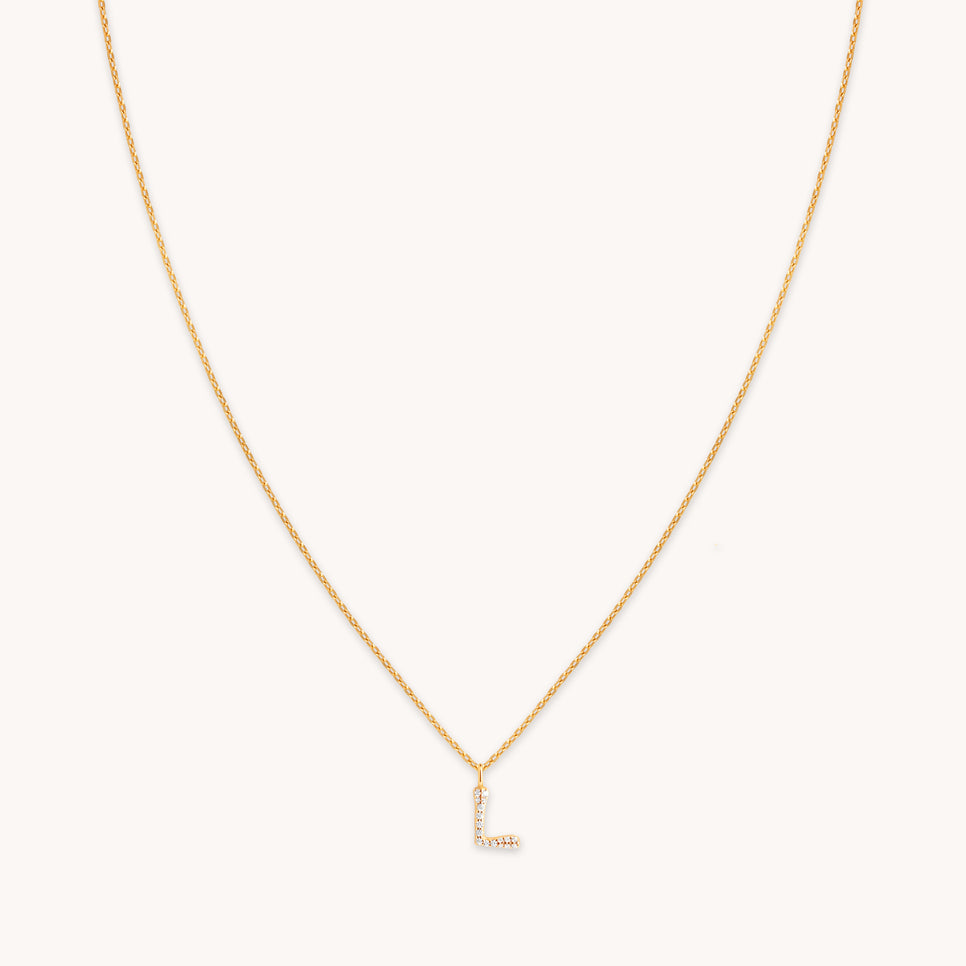 18k Gold Plated Jewellery - L Initial Pavé Pendant Necklace in Gold - Pendant Necklace - Astrid &amp; Miyu