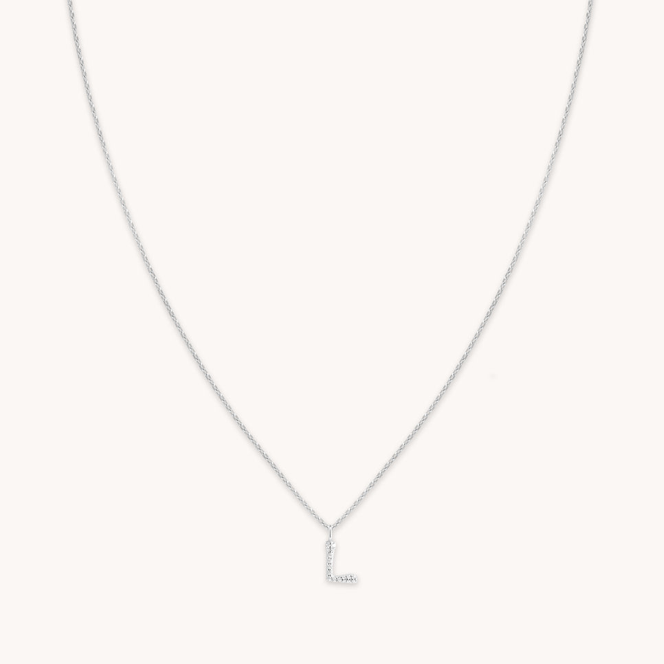 Gemstone Necklaces - L Initial Pavé Pendant Necklace in Silver - Pendant Necklace - Astrid & Miyu