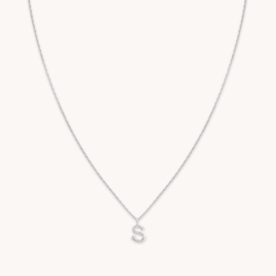 Gemstone Necklaces - S Initial Pavé Pendant Necklace in Silver - Pendant Necklace - Astrid & Miyu
