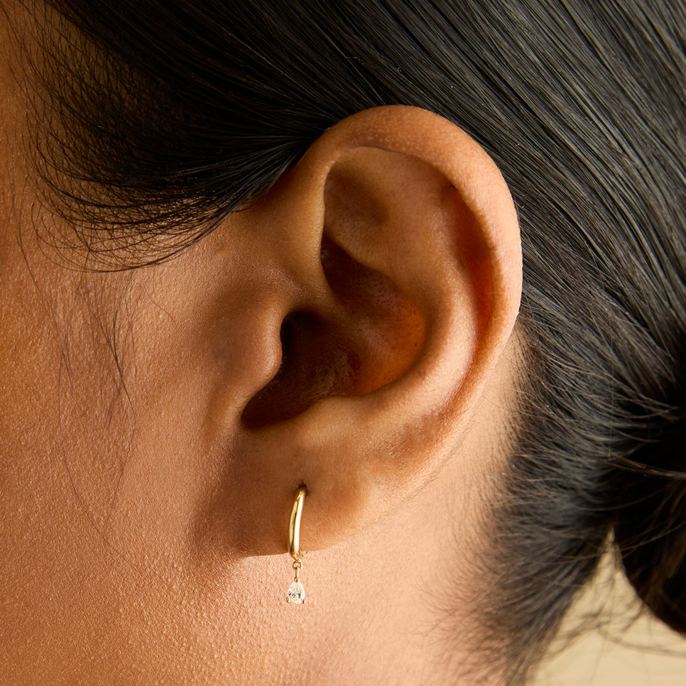 Earrings - Diamond Charm Huggies in Solid Gold - Huggies - Astrid & Miyu