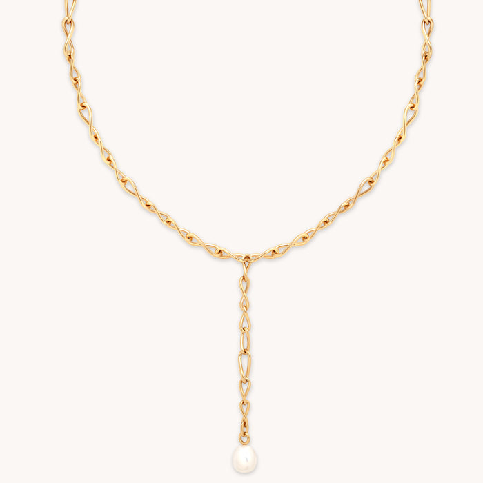 18k Gold Plated Jewellery - Infinite Pearl Bold Lariat Necklace in Gold - Lariat Necklace - Astrid &amp; Miyu