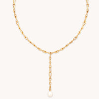 18k Gold Plated Jewellery - Infinite Pearl Bold Lariat Necklace in Gold - Lariat Necklace - Astrid &amp; Miyu