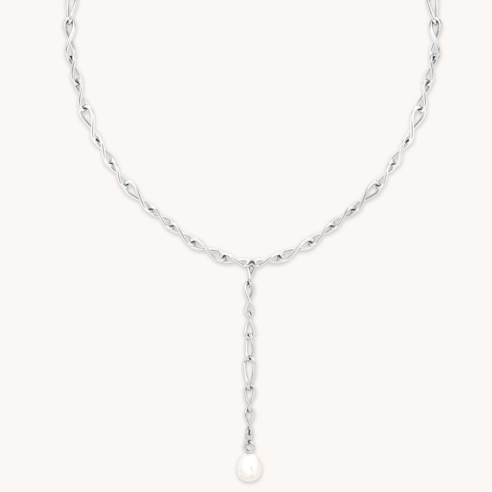 Charm Compatible Necklaces & Bracelets - Infinite Pearl Bold Lariat Necklace in Silver - Lariat Necklace - Astrid &amp; Miyu