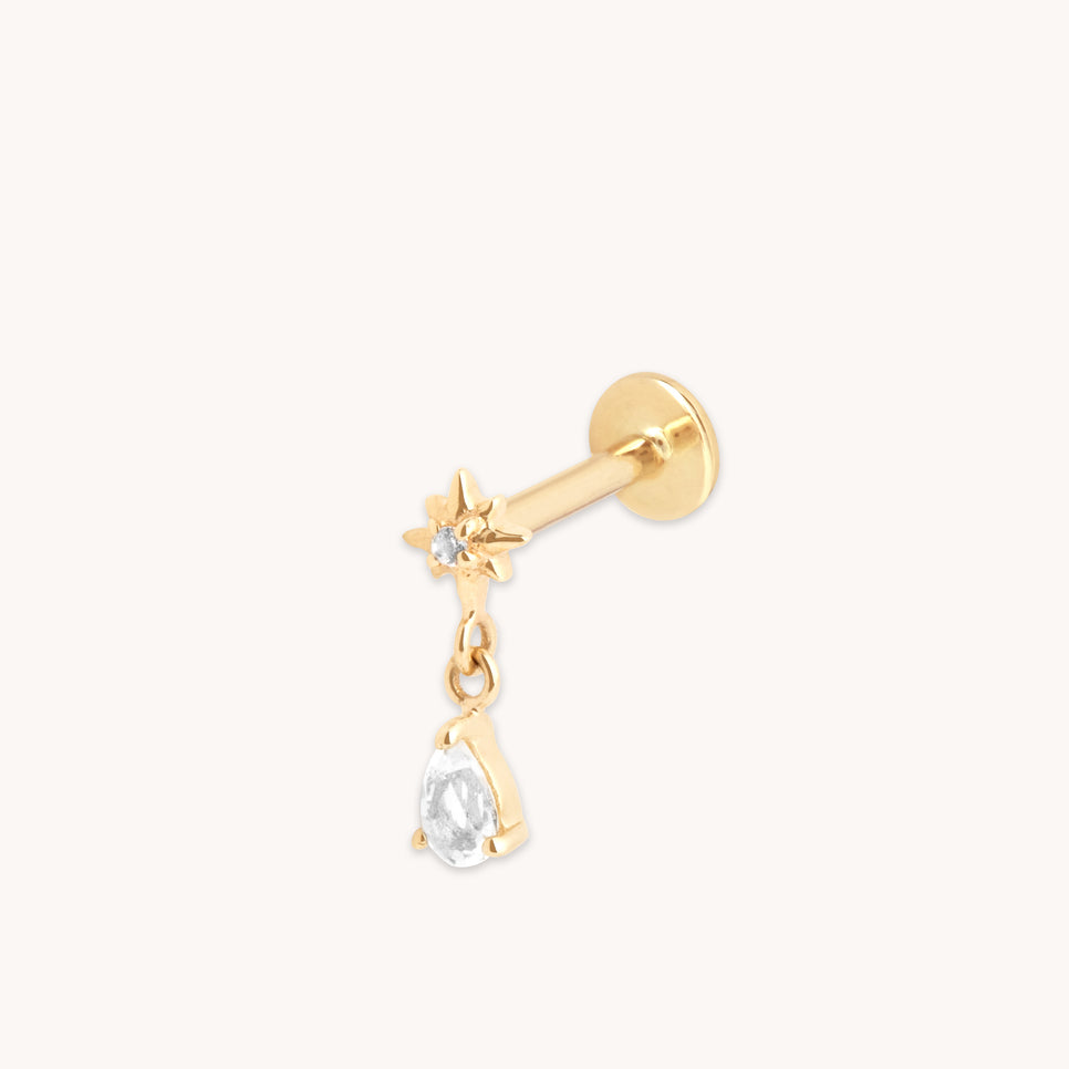 Flat Back Labret Studs - Cosmic Pear Charm Piercing Stud in Solid Gold - Piercing Stud - Astrid & Miyu