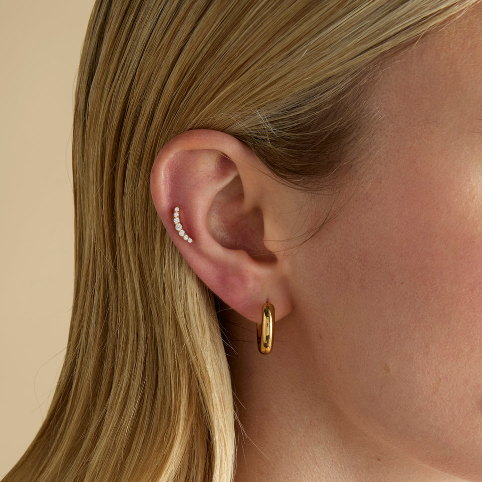 Conch Piercing Jewellery - Curved Crystal Titanium Piercing Stud in Gold - Piercing Stud - Astrid &amp; Miyu