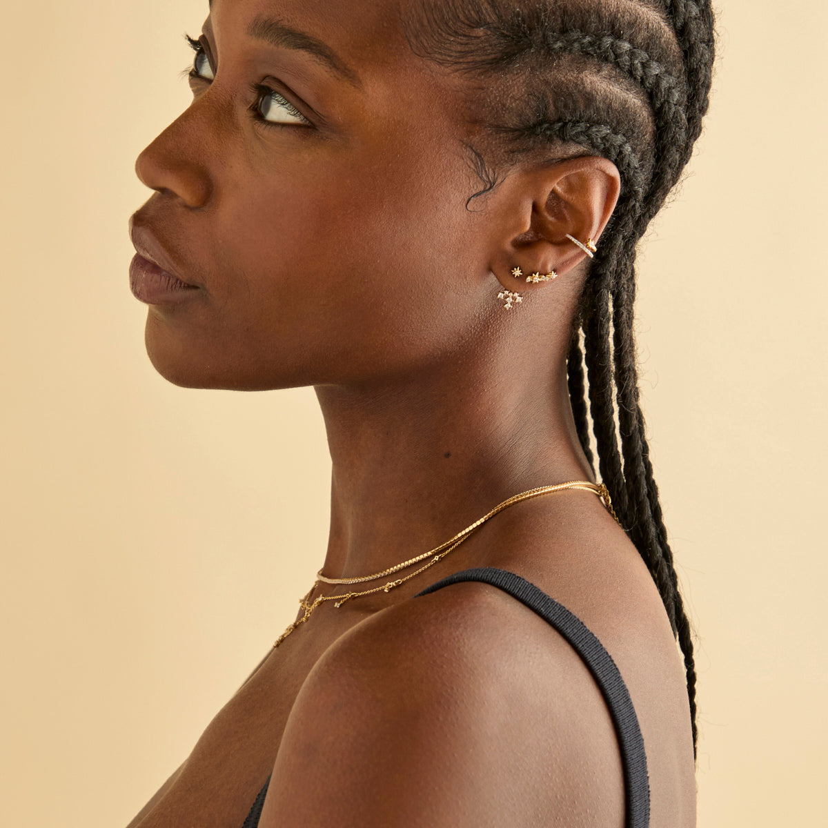 18k Gold Plated Jewellery - Cosmic Illusion Crystal Ear Cuff in Gold - Ear Cuffs - Astrid &amp; Miyu