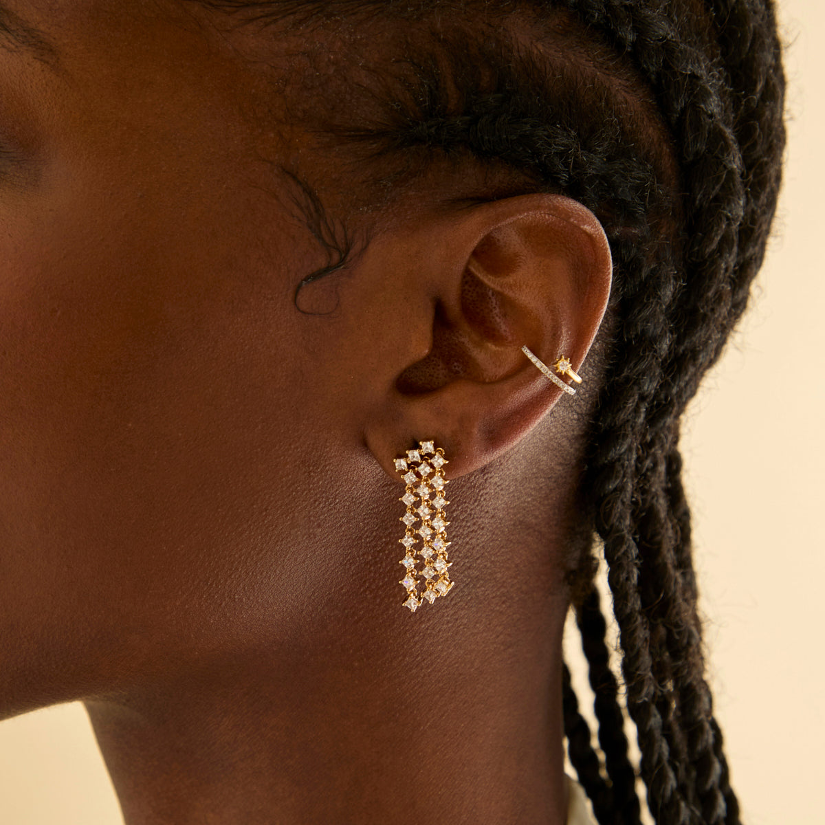 18k Gold Plated Jewellery - Cosmic Illusion Crystal Ear Cuff in Gold - Ear Cuffs - Astrid &amp; Miyu
