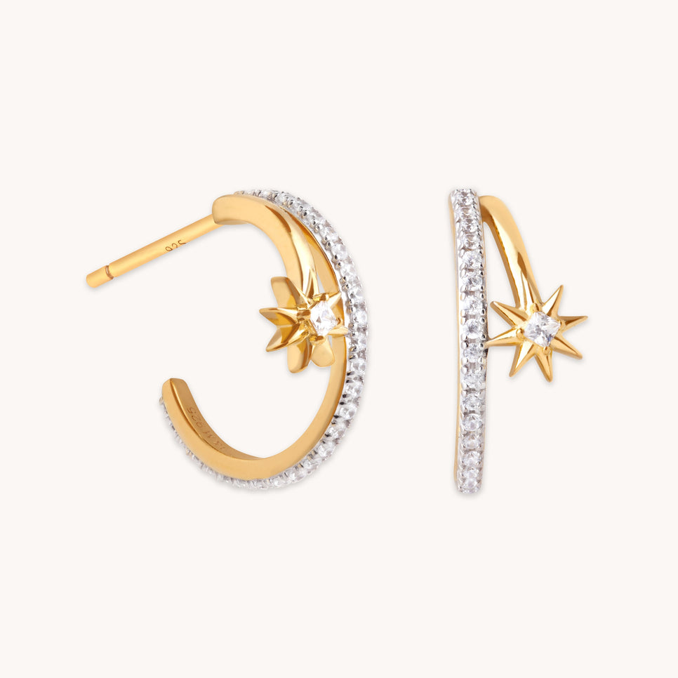 18k Gold Plated Jewellery - Cosmic Illusion Crystal Hoops in Gold - Hoop Earrings - Astrid & Miyu