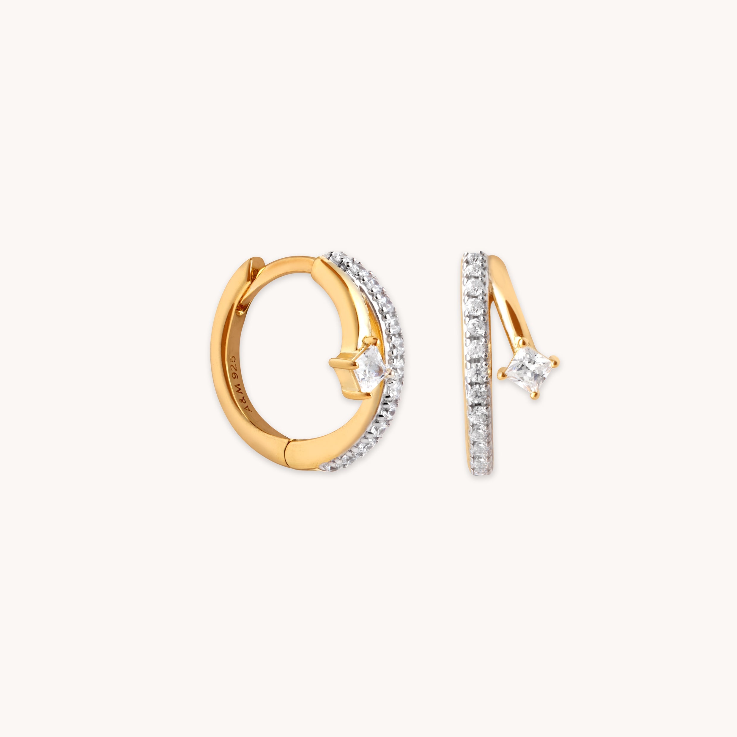 18k Gold Plated Jewellery - Pavé Crystal Illusion Huggies in Gold - Huggies - Astrid & Miyu