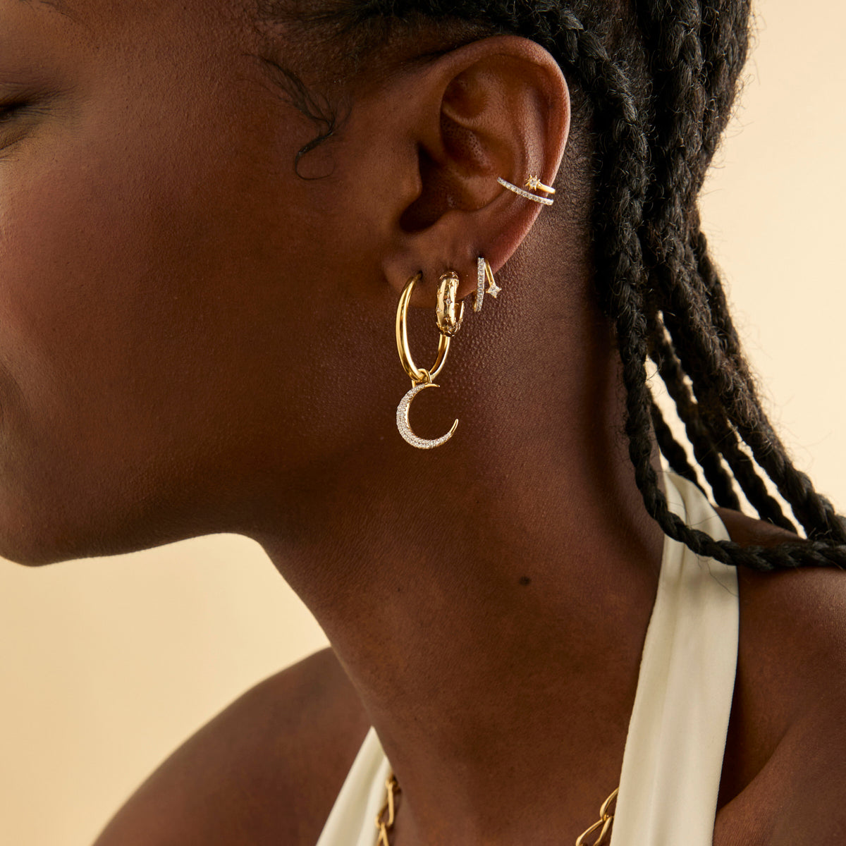 18k Gold Plated Jewellery - Pavé Crystal Illusion Huggies in Gold - Huggies - Astrid & Miyu