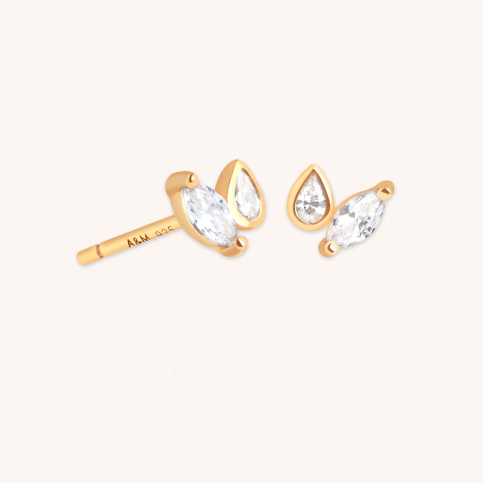 Crystal Duo Studs in Gold-Astrid &amp; Miyu