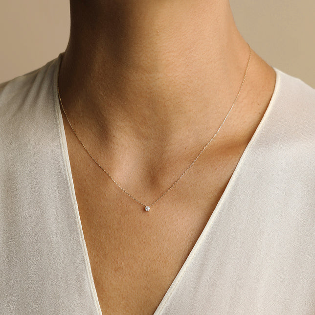 Diamond Solitaire Pendant Necklace in Solid Gold-Astrid &amp; Miyu