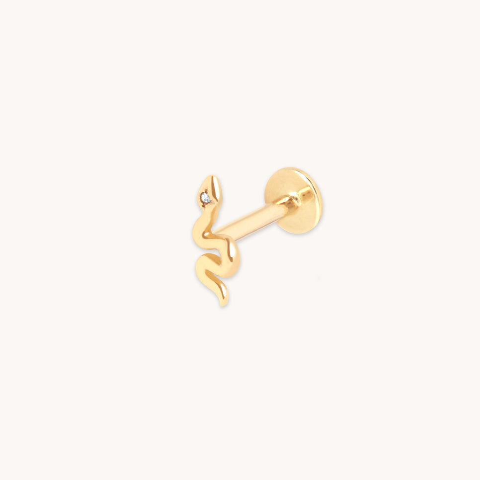 April White Topaz - Snake Piercing Stud in Solid Gold - Piercing Stud - Astrid & Miyu