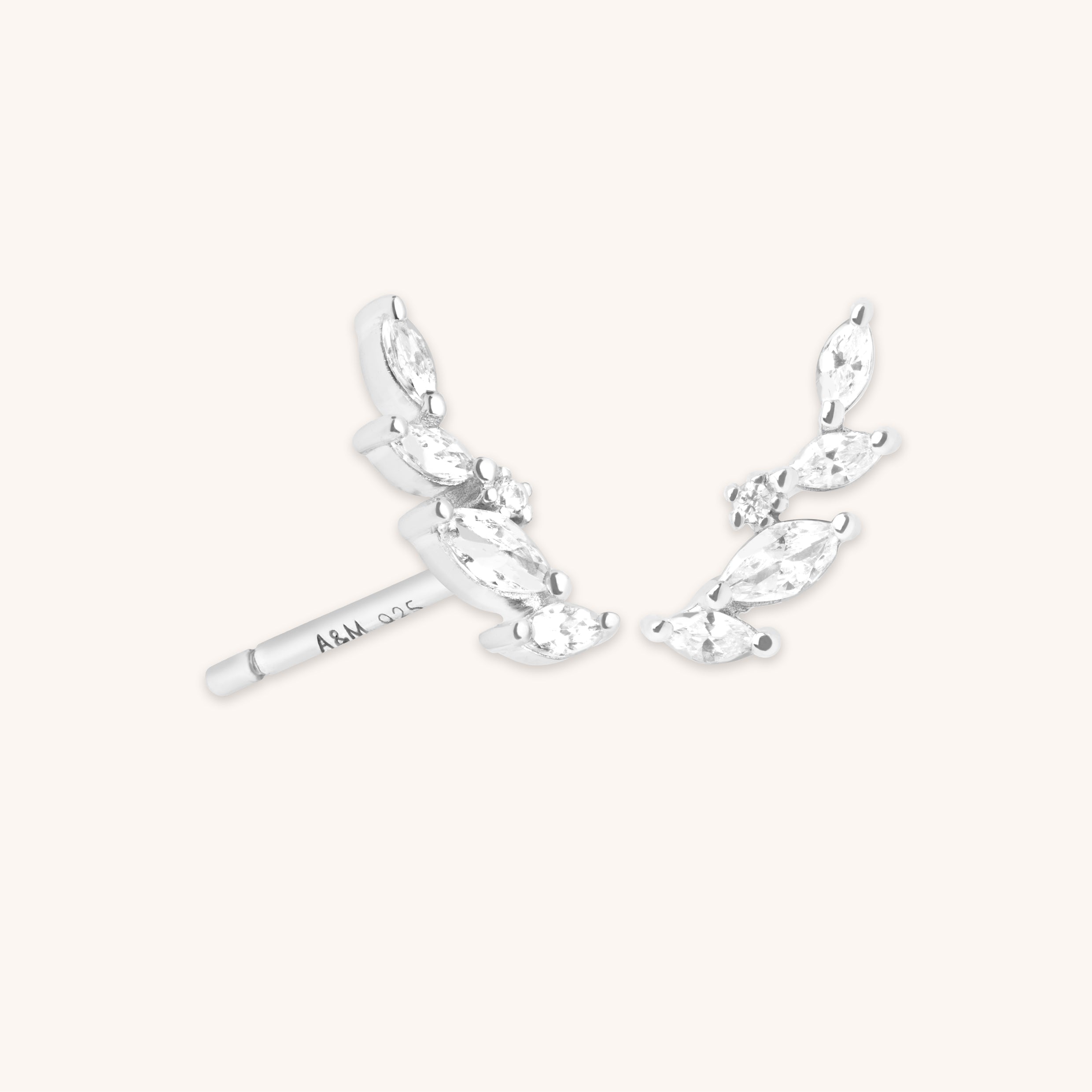 Climber Earrings - Navette Crystal Climber Studs in Silver - Stud Earrings - Astrid & Miyu