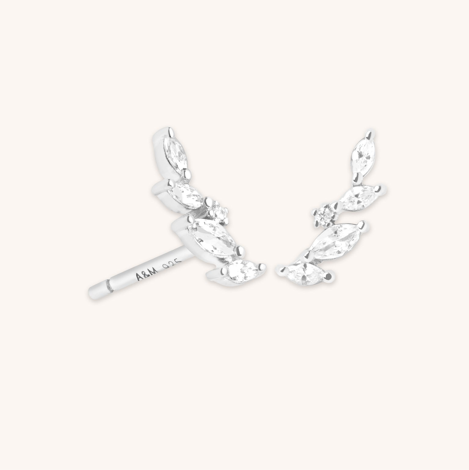 Climber Earrings - Navette Crystal Climber Studs in Silver - Stud Earrings - Astrid & Miyu