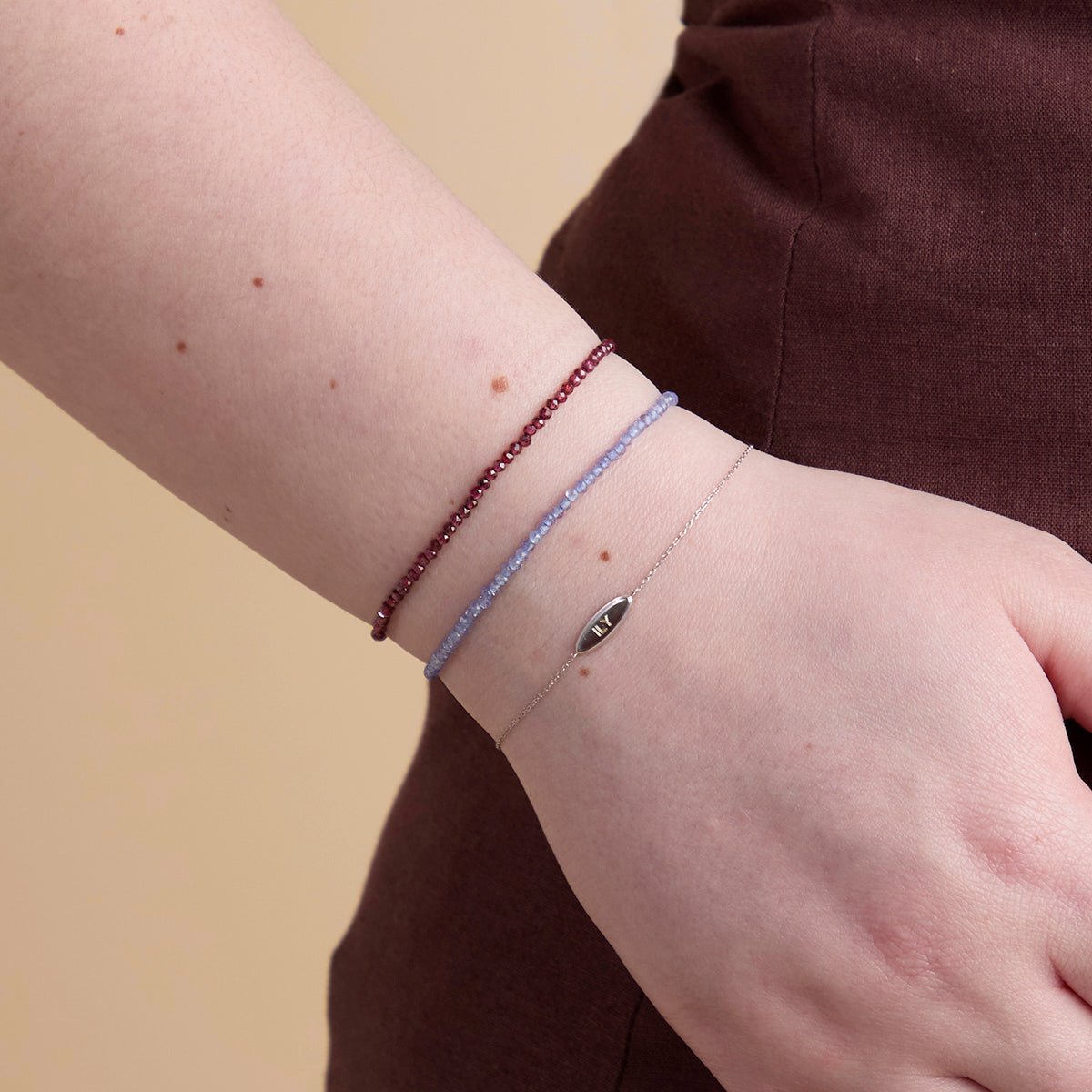 Garnet January Beaded Bracelet in Solid White Gold-Astrid & Miyu
