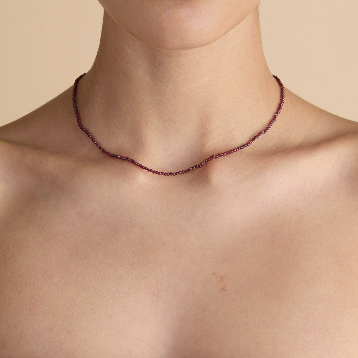 Garnet January Beaded Necklace in Solid Gold-Astrid &amp; Miyu