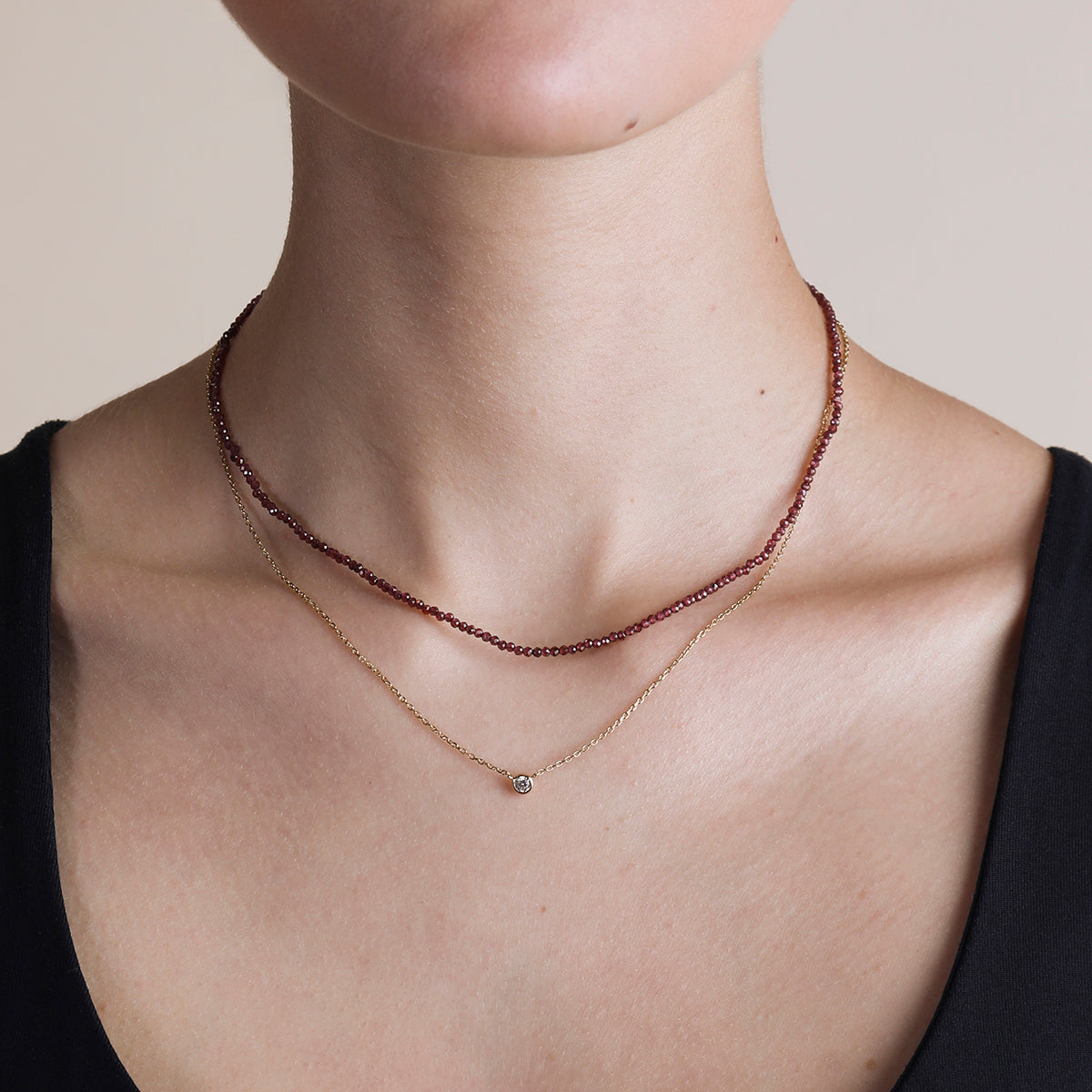 Garnet January Beaded Necklace in Solid Gold-Astrid &amp; Miyu