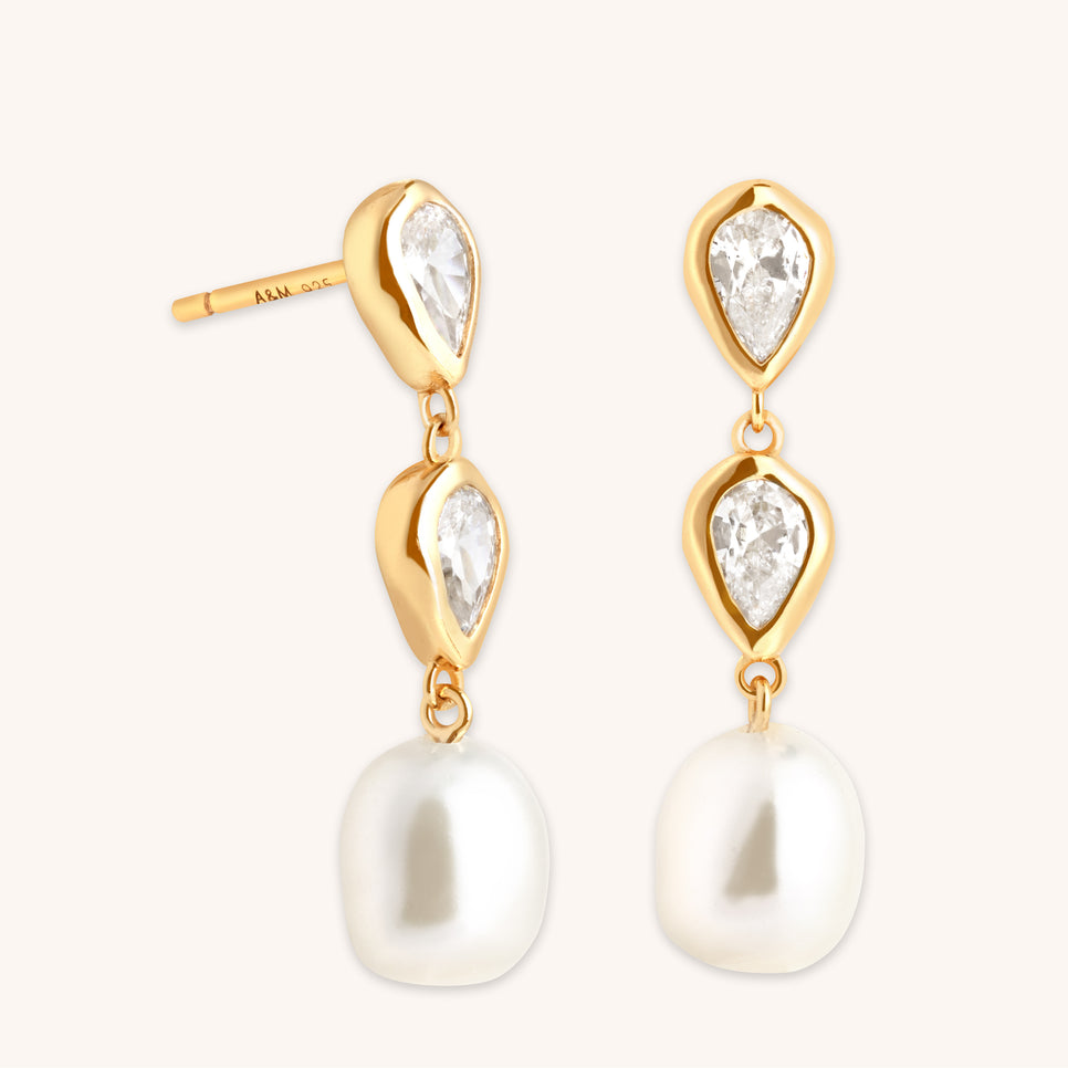 Pear Bezel & Pearl Drop Studs-Astrid &amp; Miyu