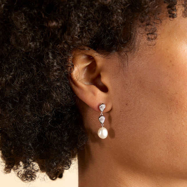 Pear Bezel & Pearl Drop Studs-Astrid &amp; Miyu