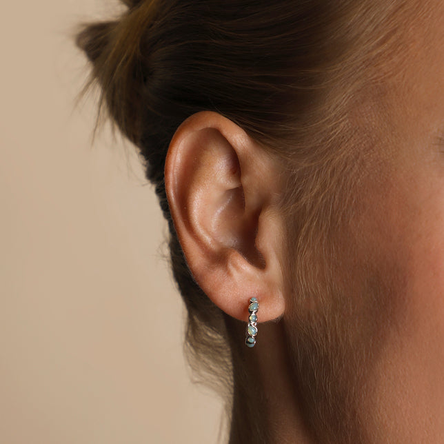 Opal Pear Bezel Hoops in Silver-Astrid &amp; Miyu