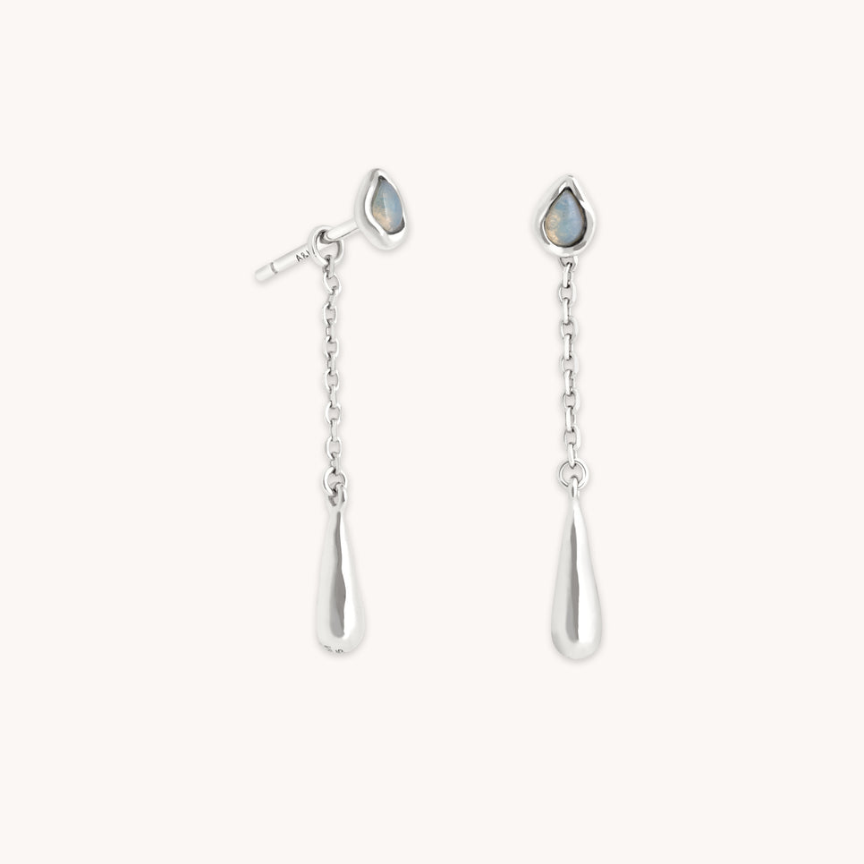 Opal Pear Chain Drop Studs in Silver-Astrid &amp; Miyu