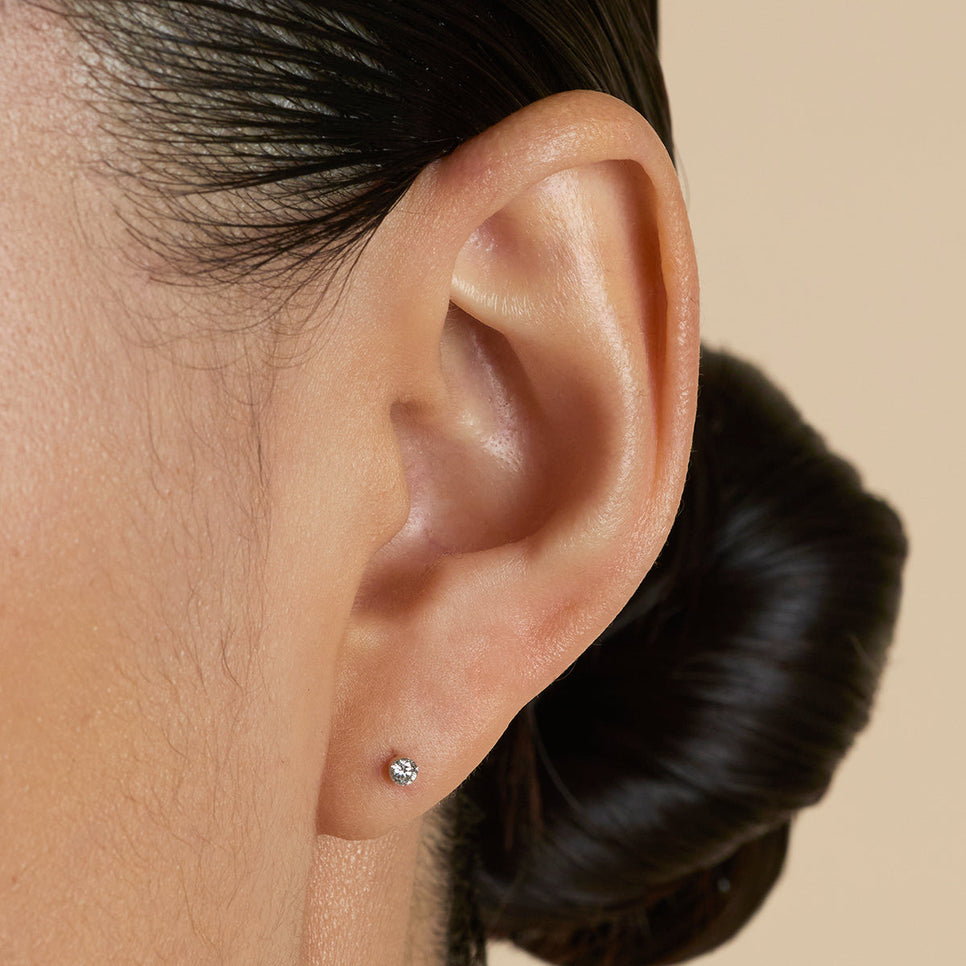 Floating Diamond Small Piercing Stud in Solid White Gold-Astrid & Miyu