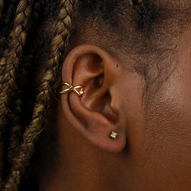 18k Gold Plated Jewellery - August Birthstone Stud Earrings in Gold with Peridot CZ - Stud Earrings - Astrid &amp; Miyu