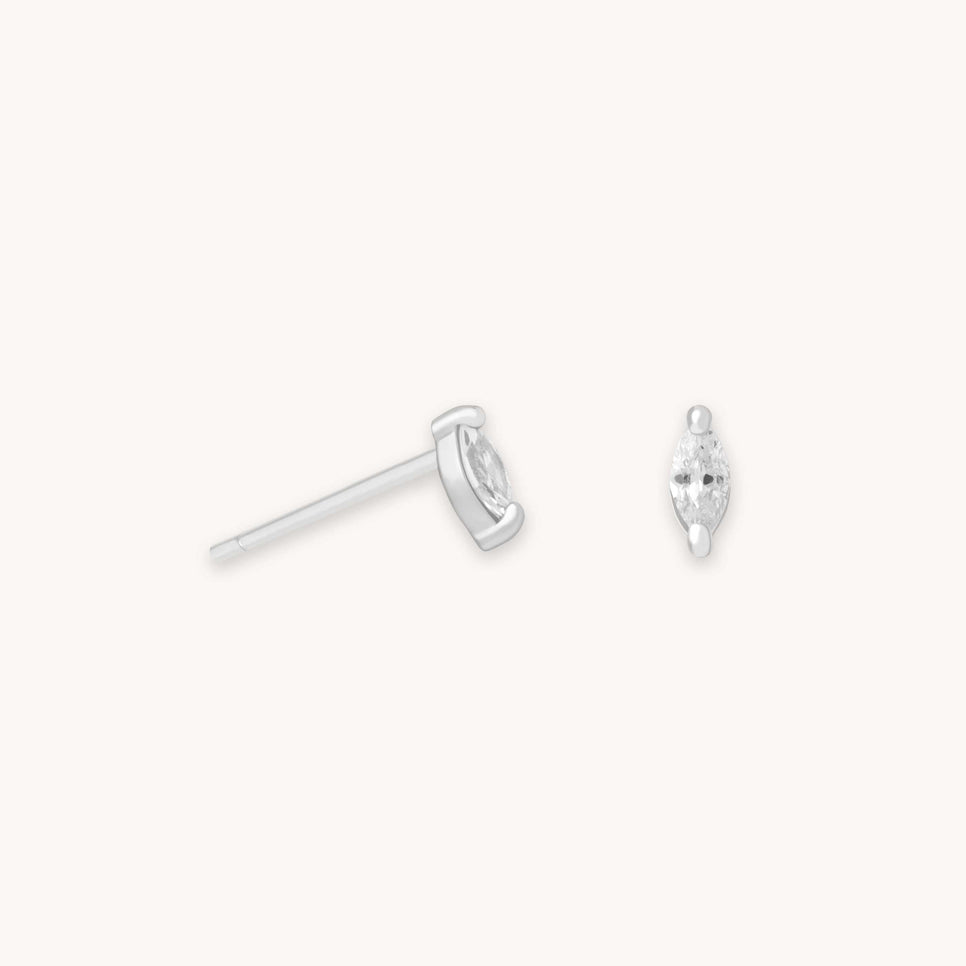 Navette Gem Stud Earrings in Silver